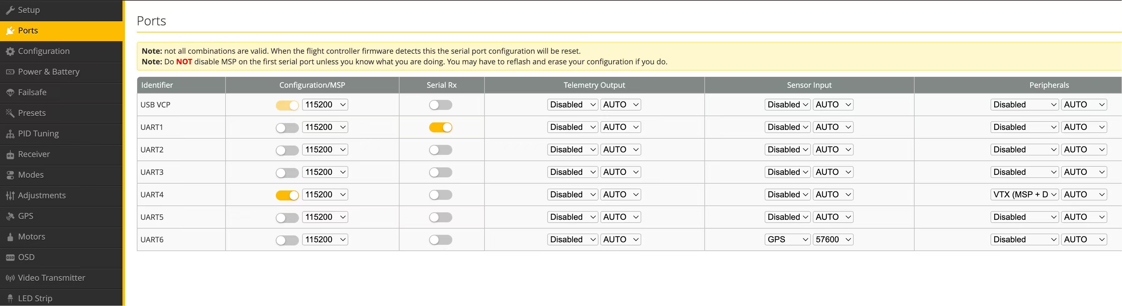 DeepSpace initial OSD settings screenshot