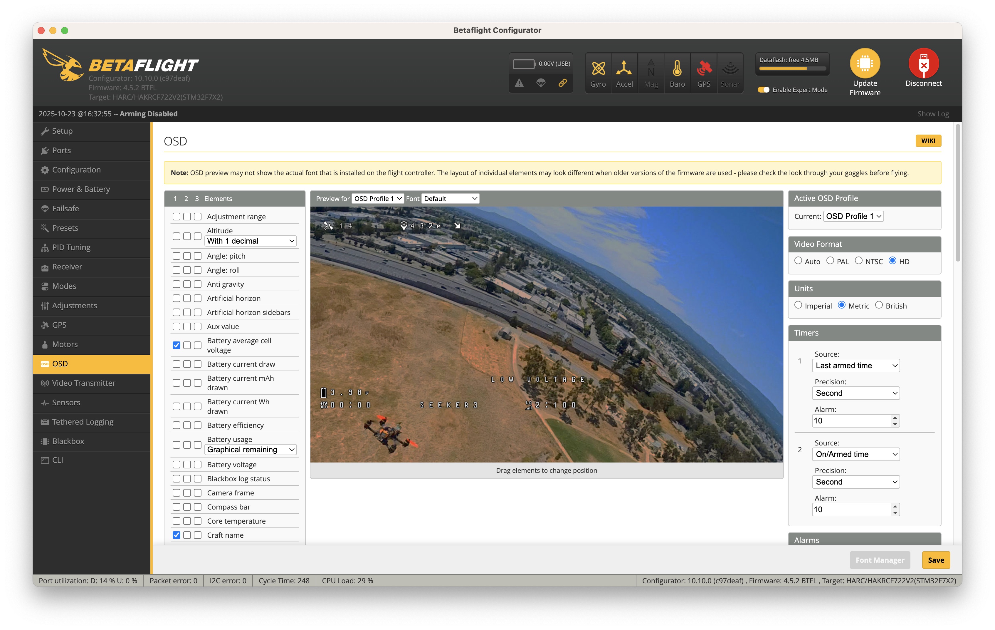 Betaflight OSD tab settings (Oct 23)